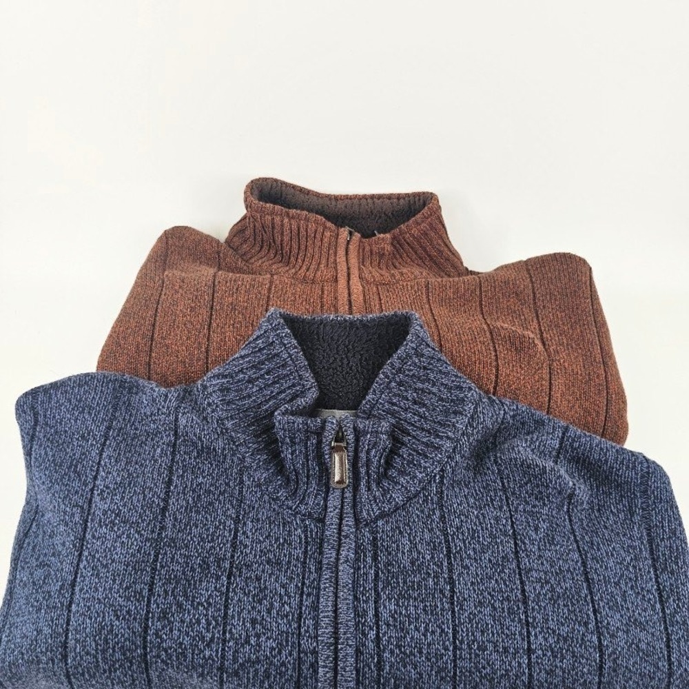 Oscar de la Renta Sweater Men's XXL Brown Blue  Ribbed Quarter Zip Lot of 2